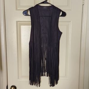 Black Suded Fringe Vest